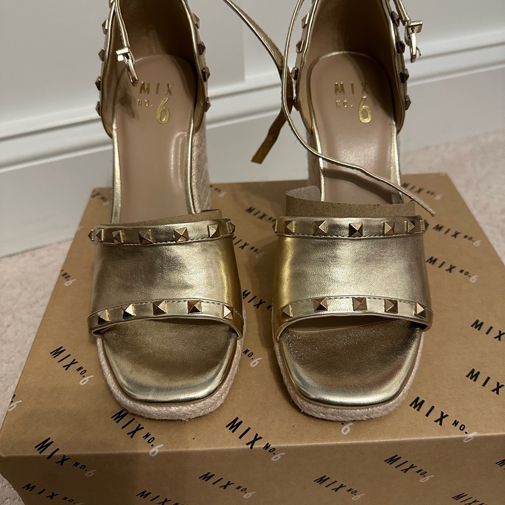 Mix No. 6 Gold Wedge Sandals with Studded Details